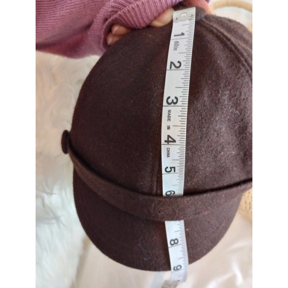 Kate Landry Brown Recycled Wool Jockey Newsboy Cabbie Hat Cap Medium 22” Sz 7 - Picture 7 of 7